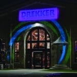Drekker Brewing building lit with theatrical lighting